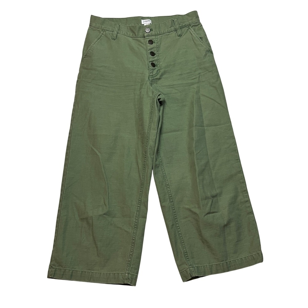 J.Crew Pants Womens 27 Green Point Sur Wide-Leg Crop Chino Button Fly L9797